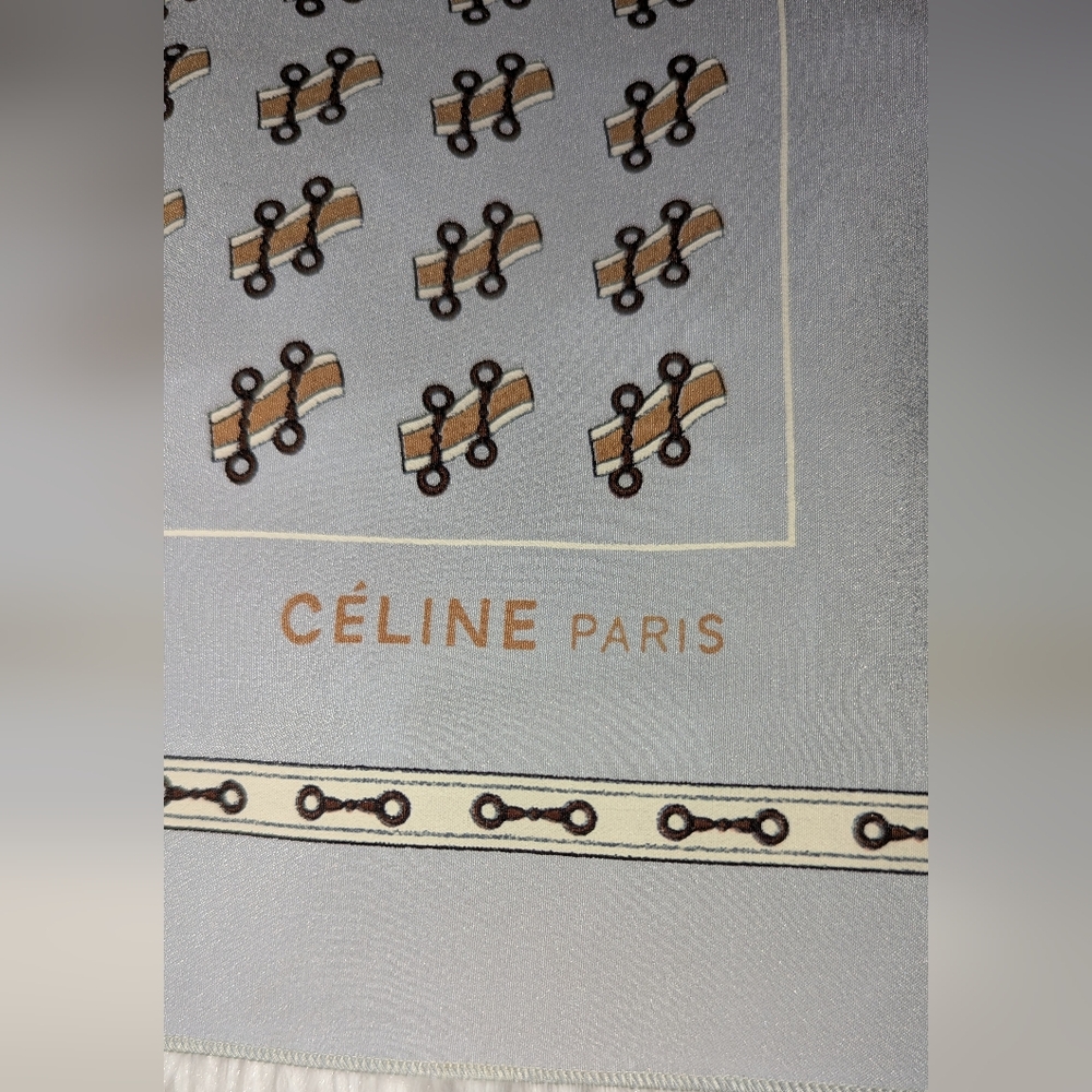 CELINE Gray Silk Scarf 25" X 25" GUC COA - Picture 3 of 14